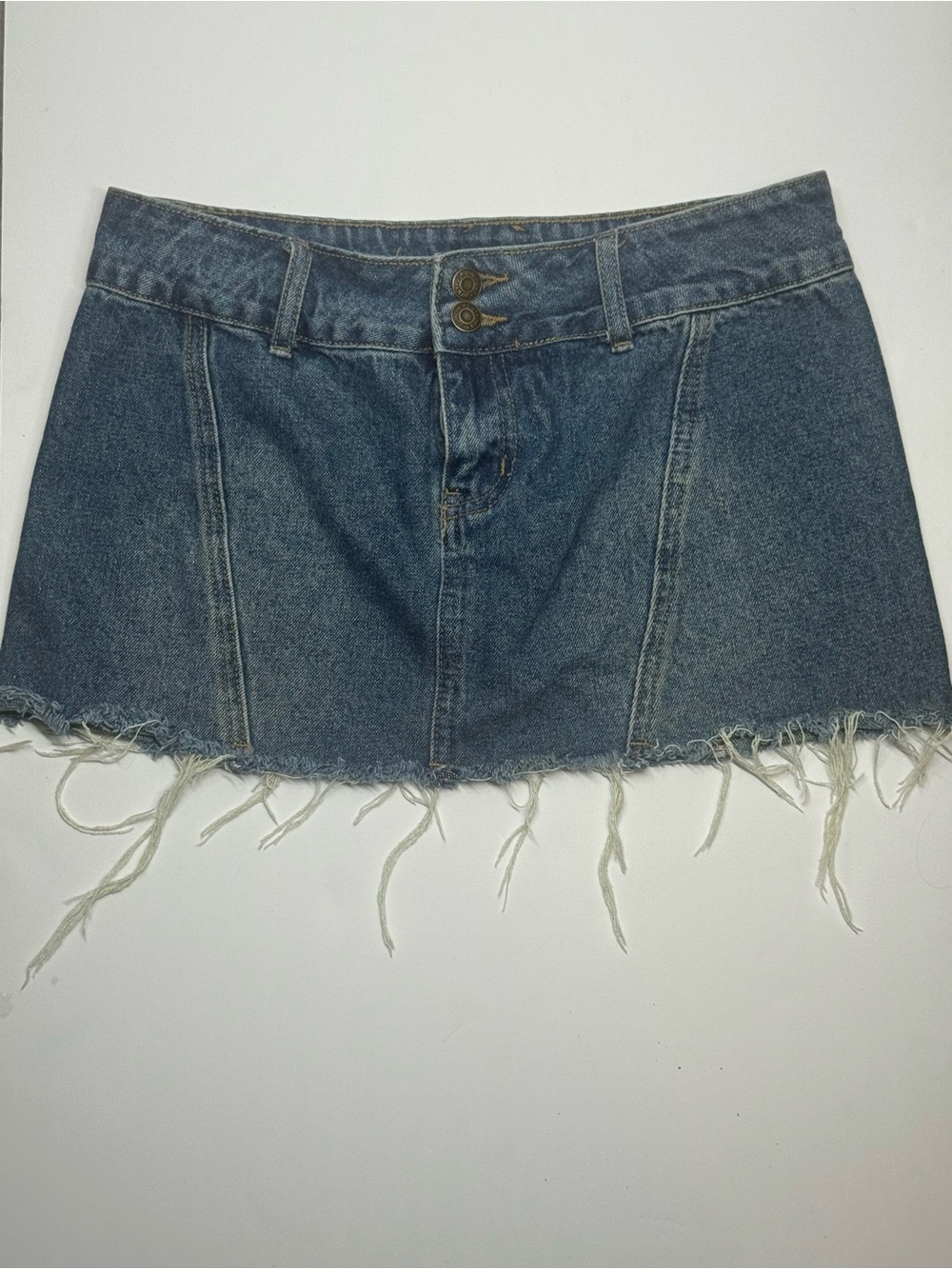 Edikted Washed Blue Denim Mini Skirt with Frayed Hem NWOT